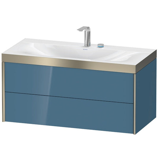 Duravit Xviu 39" x 20" x 19" Two Drawer C-Bonded Wall-Mount Vanity Kit With Two Tap Holes, Stone Blue (XV4616EB147P)