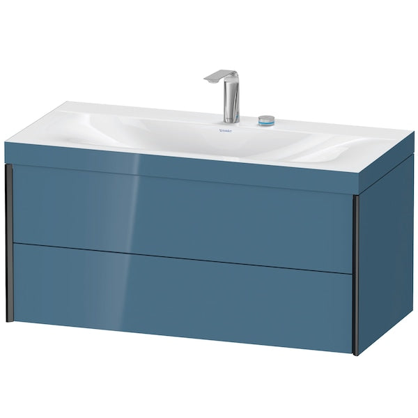 Duravit Xviu 39" x 20" x 19" Two Drawer C-Bonded Wall-Mount Vanity Kit With Two Tap Holes, Stone Blue (XV4616EB247C)