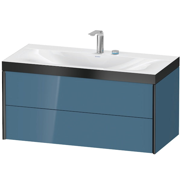 Duravit Xviu 39" x 20" x 19" Two Drawer C-Bonded Wall-Mount Vanity Kit With Two Tap Holes, Stone Blue (XV4616EB247P)