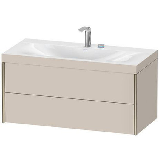 Duravit Xviu 39" x 20" x 19" Two Drawer C-Bonded Wall-Mount Vanity Kit With Two Tap Holes, Taupe (XV4616EB191C)