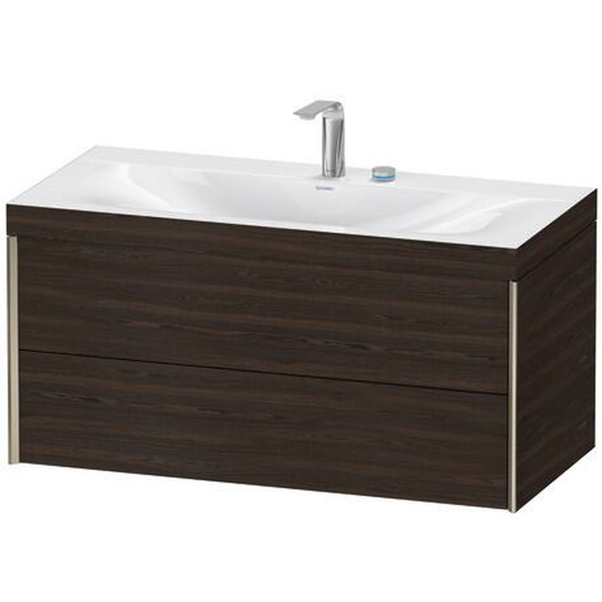 Duravit Xviu 39" x 20" x 19" Two Drawer C-Bonded Wall-Mount Vanity Kit With Two Tap Holes, Walnut Brushed (XV4616EB169C)