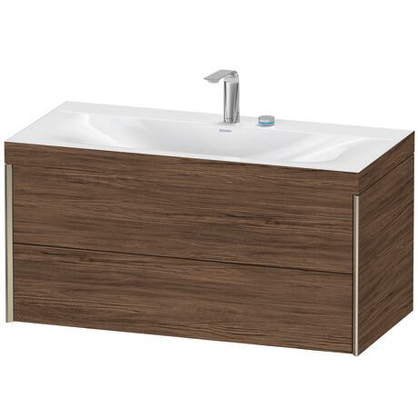 Duravit Xviu 39" x 20" x 19" Two Drawer C-Bonded Wall-Mount Vanity Kit With Two Tap Holes, Walnut Dark (XV4616EB121C)