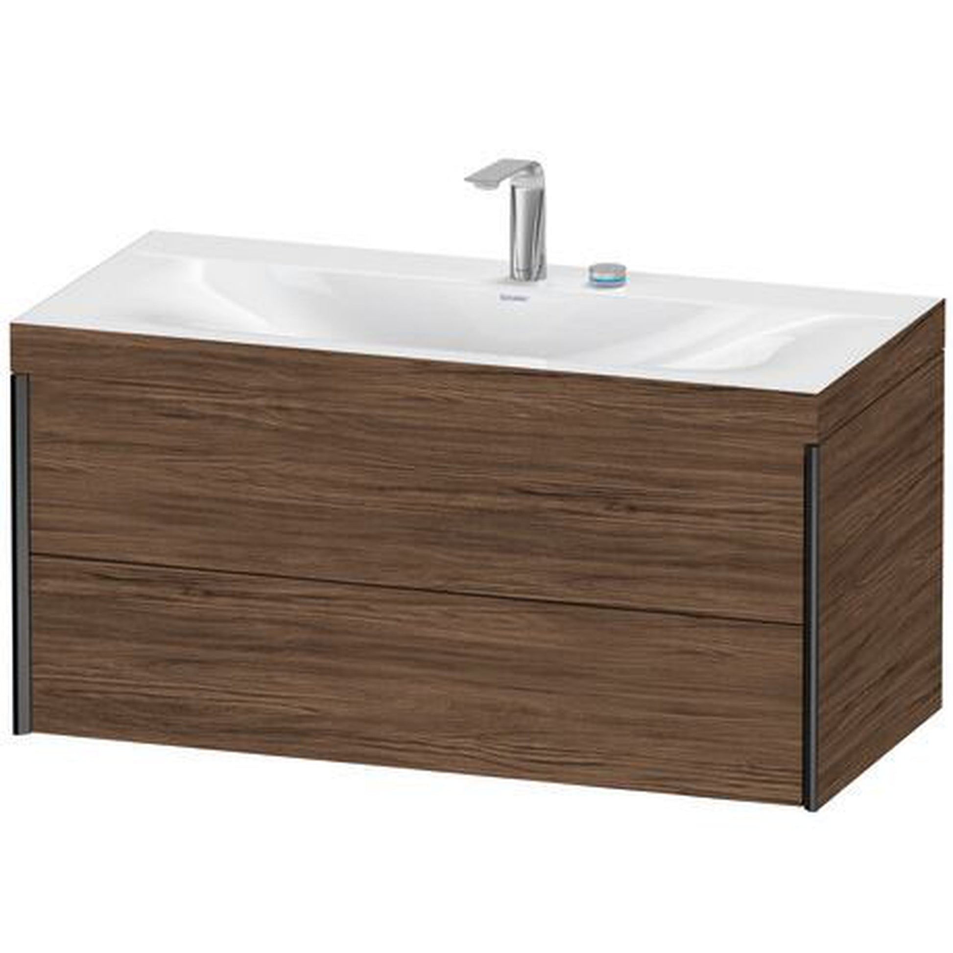 Duravit Xviu 39" x 20" x 19" Two Drawer C-Bonded Wall-Mount Vanity Kit With Two Tap Holes, Walnut Dark (XV4616EB221C)