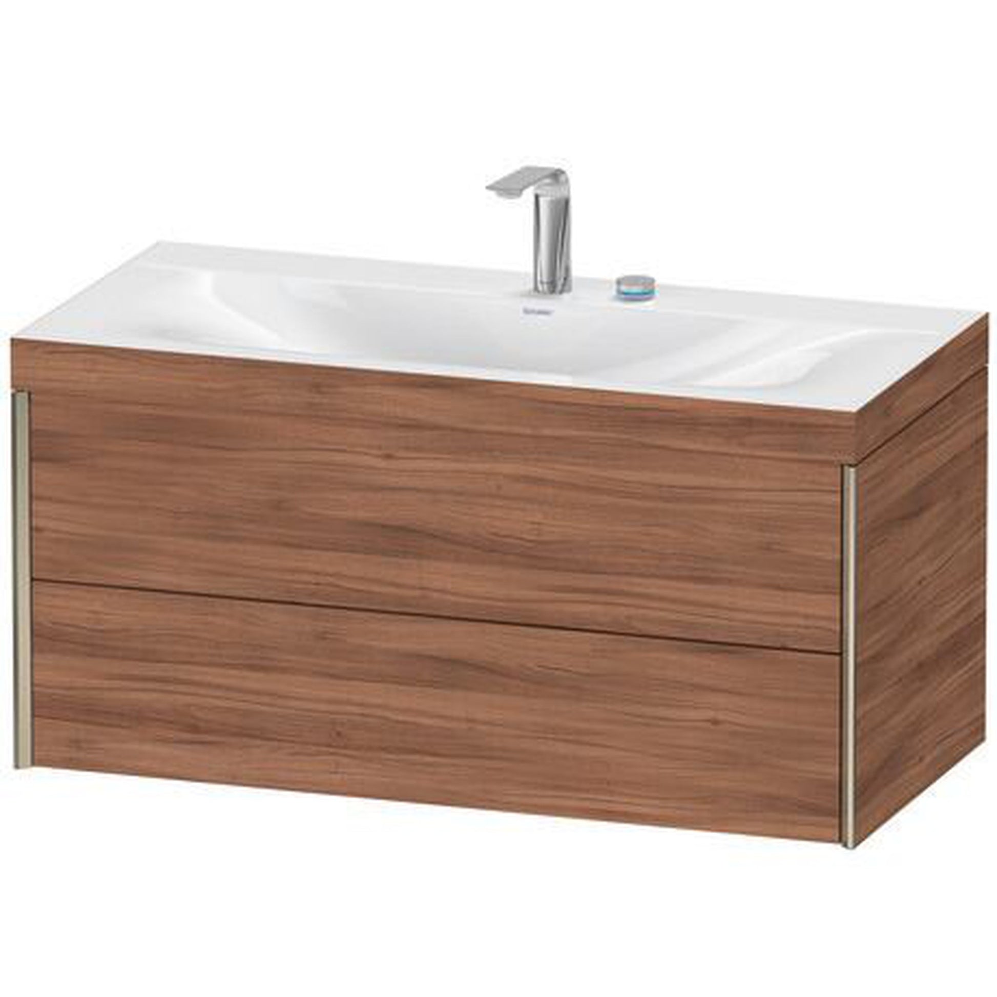 Duravit Xviu 39" x 20" x 19" Two Drawer C-Bonded Wall-Mount Vanity Kit With Two Tap Holes, Walnut (XV4616EB179C)