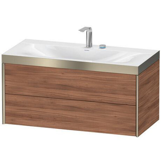 Duravit Xviu 39" x 20" x 19" Two Drawer C-Bonded Wall-Mount Vanity Kit With Two Tap Holes, Walnut (XV4616EB179P)