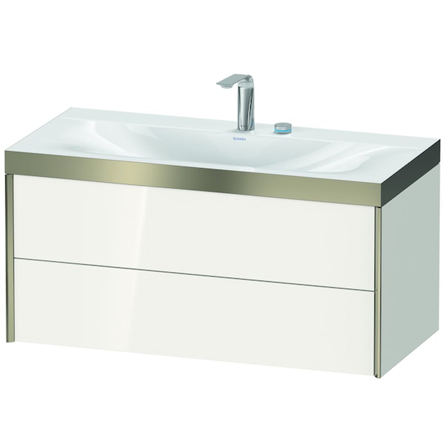 Duravit Xviu 39" x 20" x 19" Two Drawer C-Bonded Wall-Mount Vanity Kit With Two Tap Holes, White (XV4616EB122P)