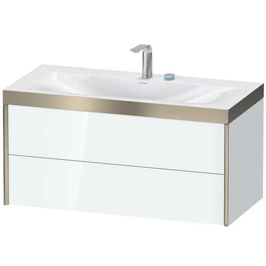 Duravit Xviu 39" x 20" x 19" Two Drawer C-Bonded Wall-Mount Vanity Kit With Two Tap Holes, White (XV4616EB185P)