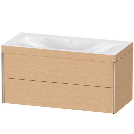 Duravit Xviu 39" x 20" x 19" Two Drawer C-Bonded Wall-Mount Vanity Kit Without Tap Hole, Brushed Oak (XV4616NB112C)