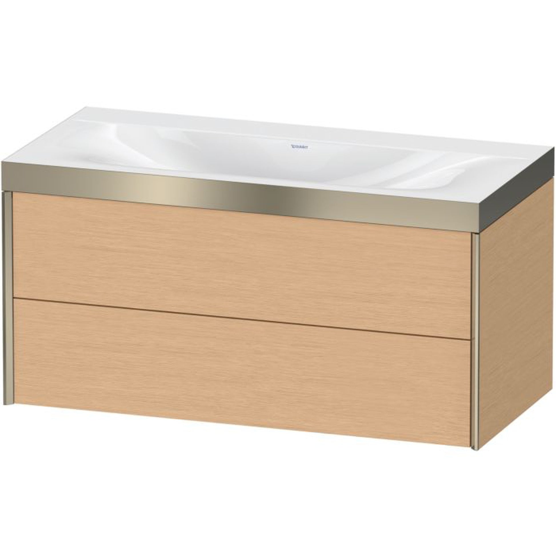 Duravit Xviu 39" x 20" x 19" Two Drawer C-Bonded Wall-Mount Vanity Kit Without Tap Hole, Brushed Oak (XV4616NB112P)