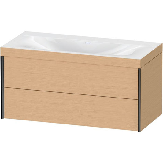 Duravit Xviu 39" x 20" x 19" Two Drawer C-Bonded Wall-Mount Vanity Kit Without Tap Hole, Brushed Oak (XV4616NB212C)