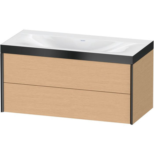 Duravit Xviu 39" x 20" x 19" Two Drawer C-Bonded Wall-Mount Vanity Kit Without Tap Hole, Brushed Oak (XV4616NB212P)