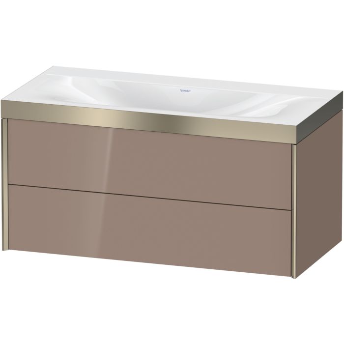 Duravit Xviu 39" x 20" x 19" Two Drawer C-Bonded Wall-Mount Vanity Kit Without Tap Hole, Cappuccino (XV4616NB186P)