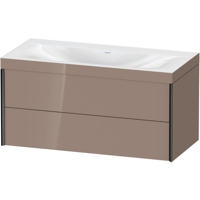 Duravit Xviu 39" x 20" x 19" Two Drawer C-Bonded Wall-Mount Vanity Kit Without Tap Hole, Cappuccino (XV4616NB286C)