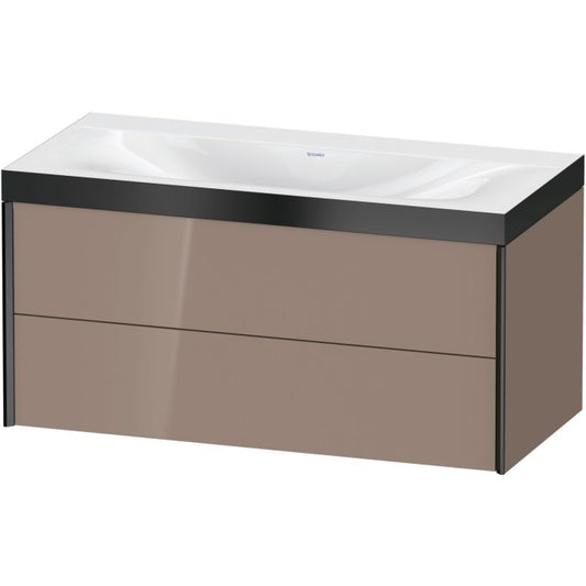 Duravit Xviu 39" x 20" x 19" Two Drawer C-Bonded Wall-Mount Vanity Kit Without Tap Hole, Cappuccino (XV4616NB286P)