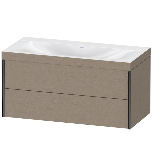 Duravit Xviu 39" x 20" x 19" Two Drawer C-Bonded Wall-Mount Vanity Kit Without Tap Hole, Cashmere Oak (XV4616NB211C)