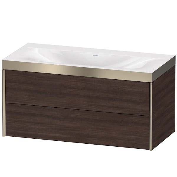 Duravit Xviu 39" x 20" x 19" Two Drawer C-Bonded Wall-Mount Vanity Kit Without Tap Hole, Chestnut Dark (XV4616NB153P)