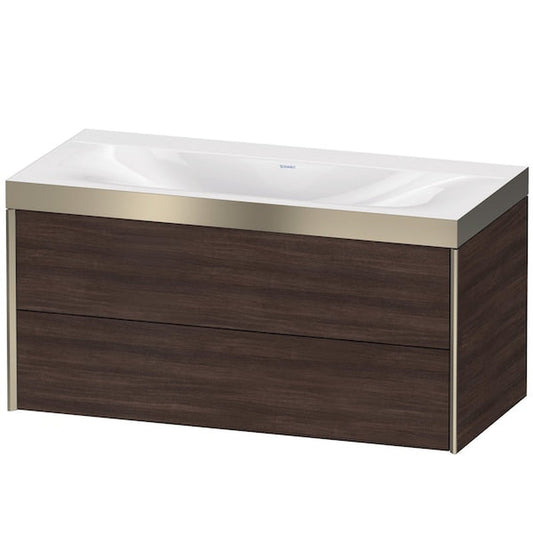 Duravit Xviu 39" x 20" x 19" Two Drawer C-Bonded Wall-Mount Vanity Kit Without Tap Hole, Chestnut Dark (XV4616NB153P)