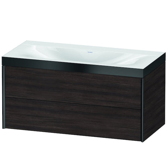Duravit Xviu 39" x 20" x 19" Two Drawer C-Bonded Wall-Mount Vanity Kit Without Tap Hole, Chestnut Dark (XV4616NB253P)