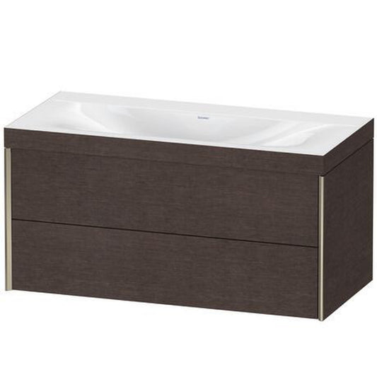 Duravit Xviu 39" x 20" x 19" Two Drawer C-Bonded Wall-Mount Vanity Kit Without Tap Hole, Dark Brushed Oak (XV4616NB172C)