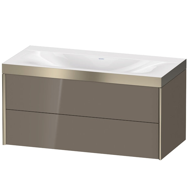 Duravit Xviu 39" x 20" x 19" Two Drawer C-Bonded Wall-Mount Vanity Kit Without Tap Hole, Flannel Gray (XV4616NB189P)