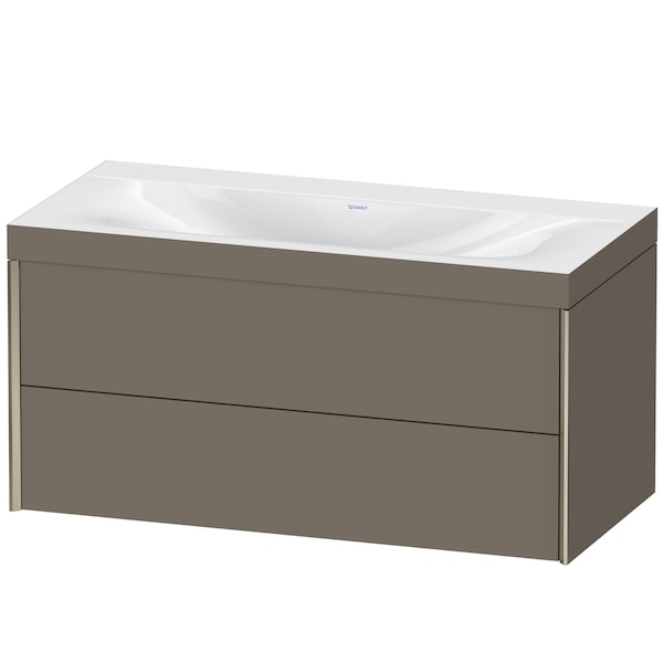 Duravit Xviu 39" x 20" x 19" Two Drawer C-Bonded Wall-Mount Vanity Kit Without Tap Hole, Flannel Gray (XV4616NB190C)