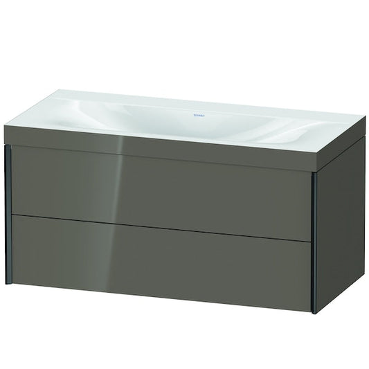 Duravit Xviu 39" x 20" x 19" Two Drawer C-Bonded Wall-Mount Vanity Kit Without Tap Hole, Flannel Gray (XV4616NB289C)