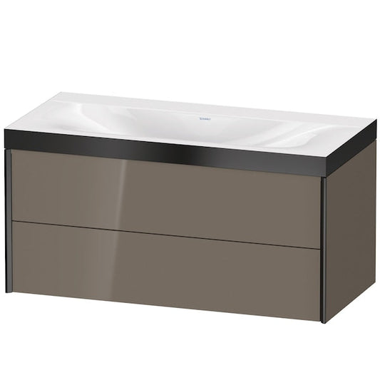 Duravit Xviu 39" x 20" x 19" Two Drawer C-Bonded Wall-Mount Vanity Kit Without Tap Hole, Flannel Gray (XV4616NB289P)