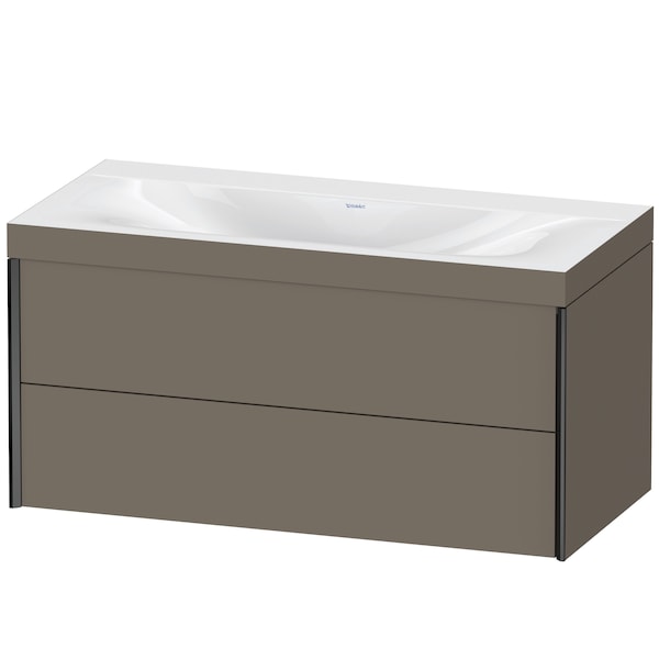 Duravit Xviu 39" x 20" x 19" Two Drawer C-Bonded Wall-Mount Vanity Kit Without Tap Hole, Flannel Gray (XV4616NB290C)