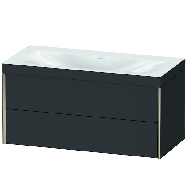 Duravit Xviu 39" x 20" x 19" Two Drawer C-Bonded Wall-Mount Vanity Kit Without Tap Hole, Graphite (XV4616NB180C)