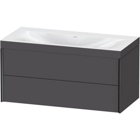Duravit Xviu 39" x 20" x 19" Two Drawer C-Bonded Wall-Mount Vanity Kit Without Tap Hole, Graphite (XV4616NB249C)