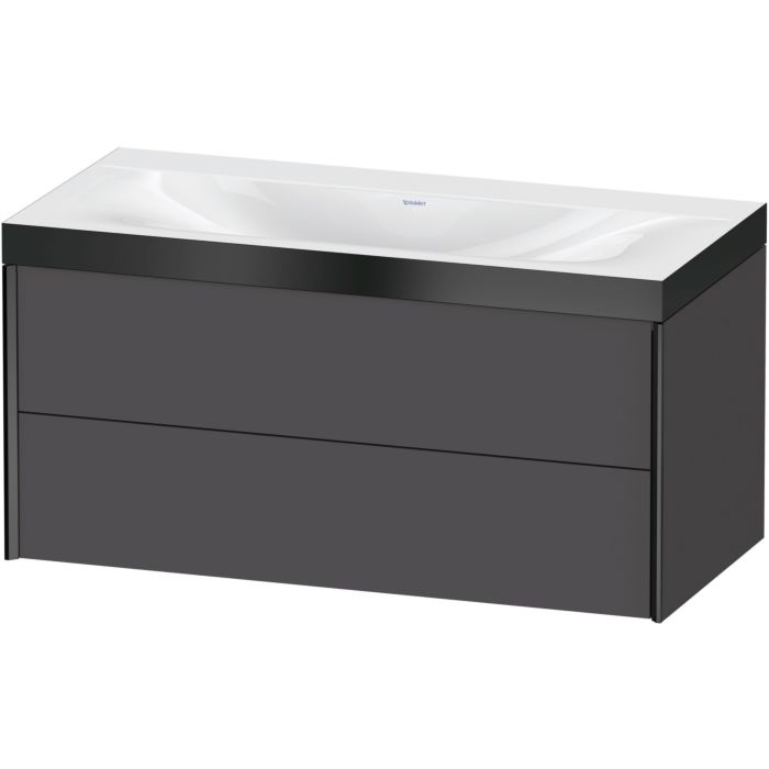 Duravit Xviu 39" x 20" x 19" Two Drawer C-Bonded Wall-Mount Vanity Kit Without Tap Hole, Graphite (XV4616NB249P)