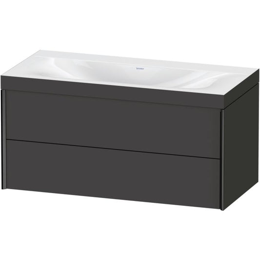 Duravit Xviu 39" x 20" x 19" Two Drawer C-Bonded Wall-Mount Vanity Kit Without Tap Hole, Graphite (XV4616NB280C)