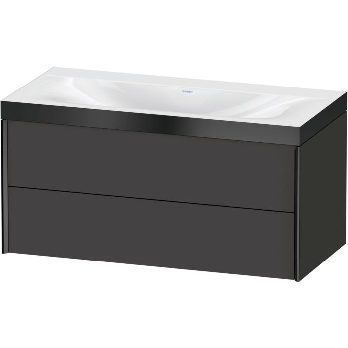 Duravit Xviu 39" x 20" x 19" Two Drawer C-Bonded Wall-Mount Vanity Kit Without Tap Hole, Graphite (XV4616NB280P)