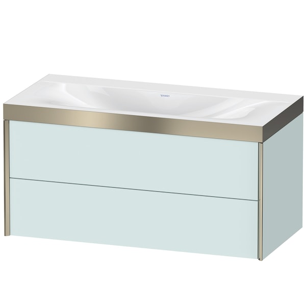 Duravit Xviu 39" x 20" x 19" Two Drawer C-Bonded Wall-Mount Vanity Kit Without Tap Hole, Light Blue (XV4616NB109P)
