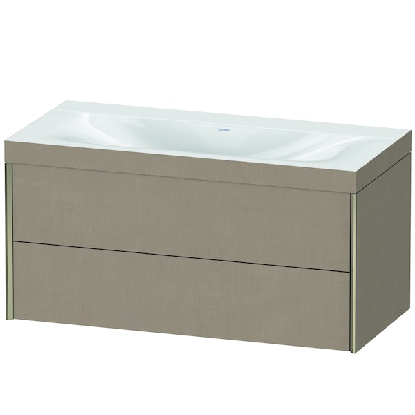 Duravit Xviu 39" x 20" x 19" Two Drawer C-Bonded Wall-Mount Vanity Kit Without Tap Hole, Linen (XV4616NB175C)
