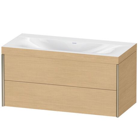 Duravit Xviu 39" x 20" x 19" Two Drawer C-Bonded Wall-Mount Vanity Kit Without Tap Hole, Natural Oak (XV4616NB130C)