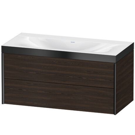 Duravit Xviu 39" x 20" x 19" Two Drawer C-Bonded Wall-Mount Vanity Kit Without Tap Hole, Walnut Brushed (XV4616NB269P)