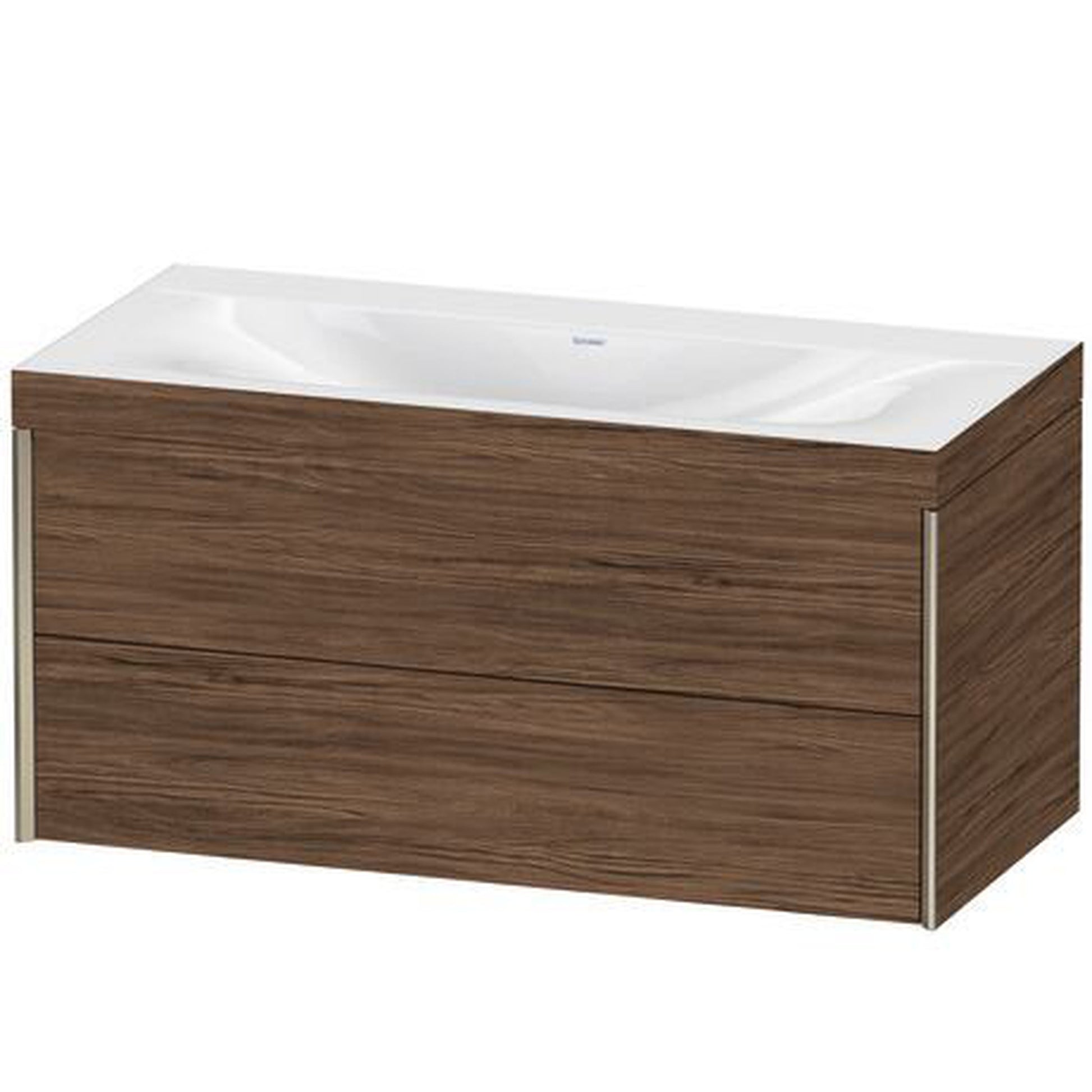 Duravit Xviu 39" x 20" x 19" Two Drawer C-Bonded Wall-Mount Vanity Kit Without Tap Hole, Walnut Dark (XV4616NB121C)