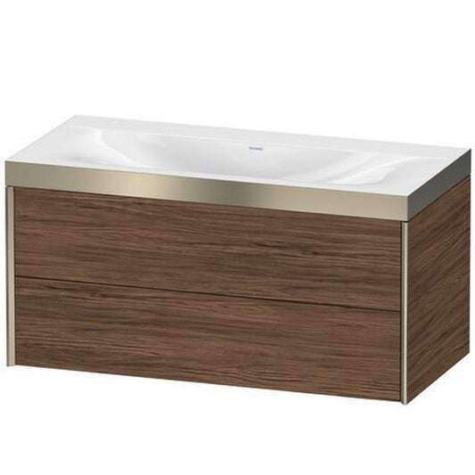 Duravit Xviu 39" x 20" x 19" Two Drawer C-Bonded Wall-Mount Vanity Kit Without Tap Hole, Walnut Dark (XV4616NB121P)