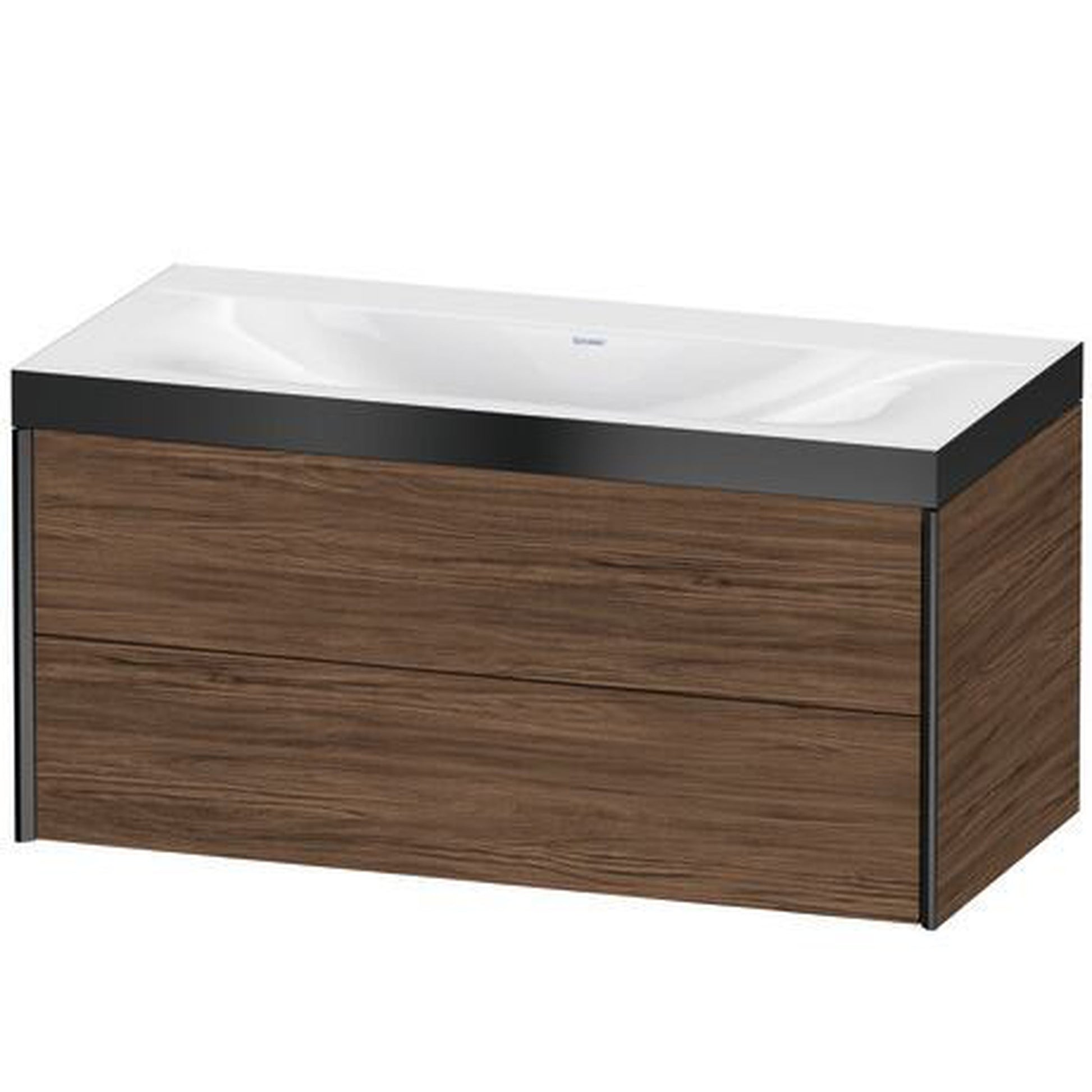 Duravit Xviu 39" x 20" x 19" Two Drawer C-Bonded Wall-Mount Vanity Kit Without Tap Hole, Walnut Dark (XV4616NB221P)