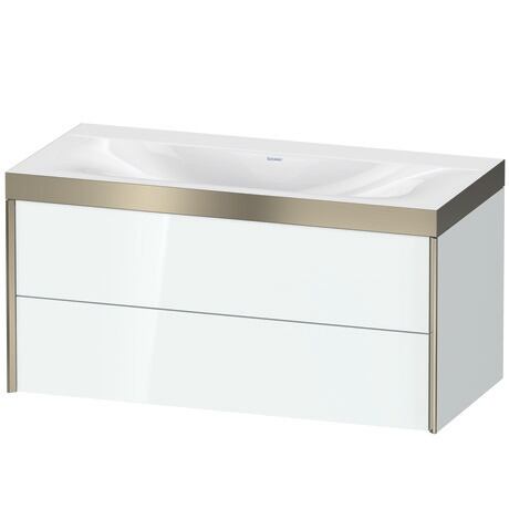 Duravit Xviu 39" x 20" x 19" Two Drawer C-Bonded Wall-Mount Vanity Kit Without Tap Hole, White (XV4616NB185P)
