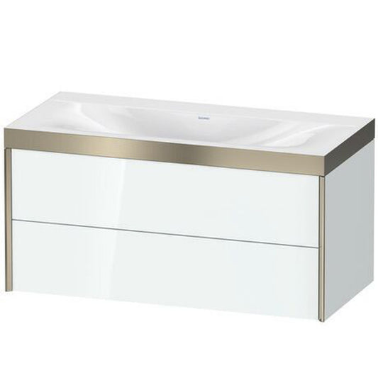 Duravit Xviu 39" x 20" x 19" Two Drawer C-Bonded Wall-Mount Vanity Kit Without Tap Hole, White (XV4616NB185P)