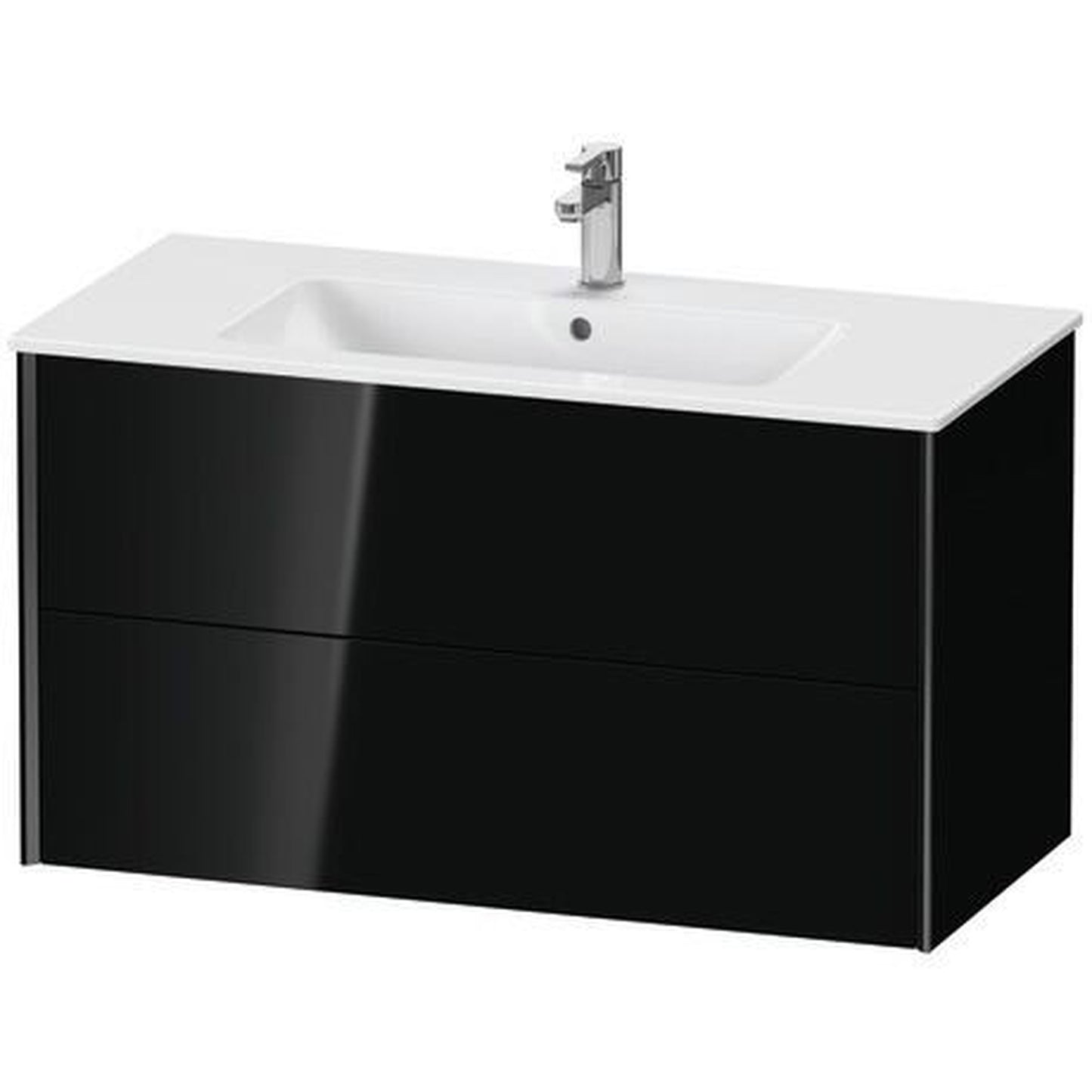 Duravit Xviu 40" x 22" x 19" Two Drawer Wall-Mount Vanity Unit, Black High Gloss Lacquer (XV41270B240)
