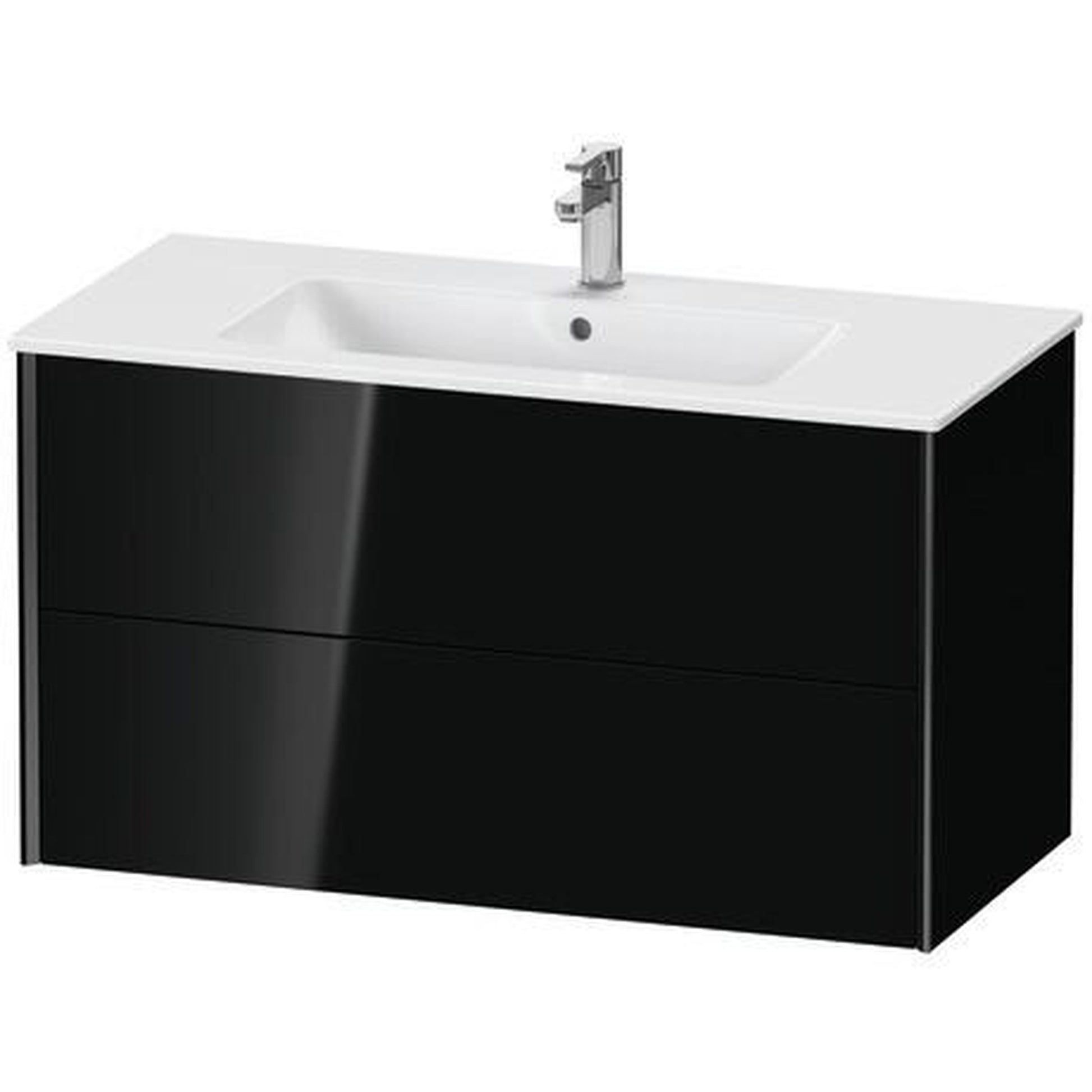 Duravit Xviu 40" x 22" x 19" Two Drawer Wall-Mount Vanity Unit, Black High Gloss Lacquer (XV41270B240)