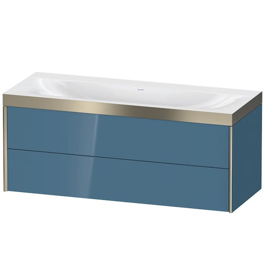 Duravit Xviu 47" x 20" x 19" Two Drawer C-Bonded Wall-Mount Vanity Kit Without Tap Hole, Stone Blue (XV4617NB147P)
