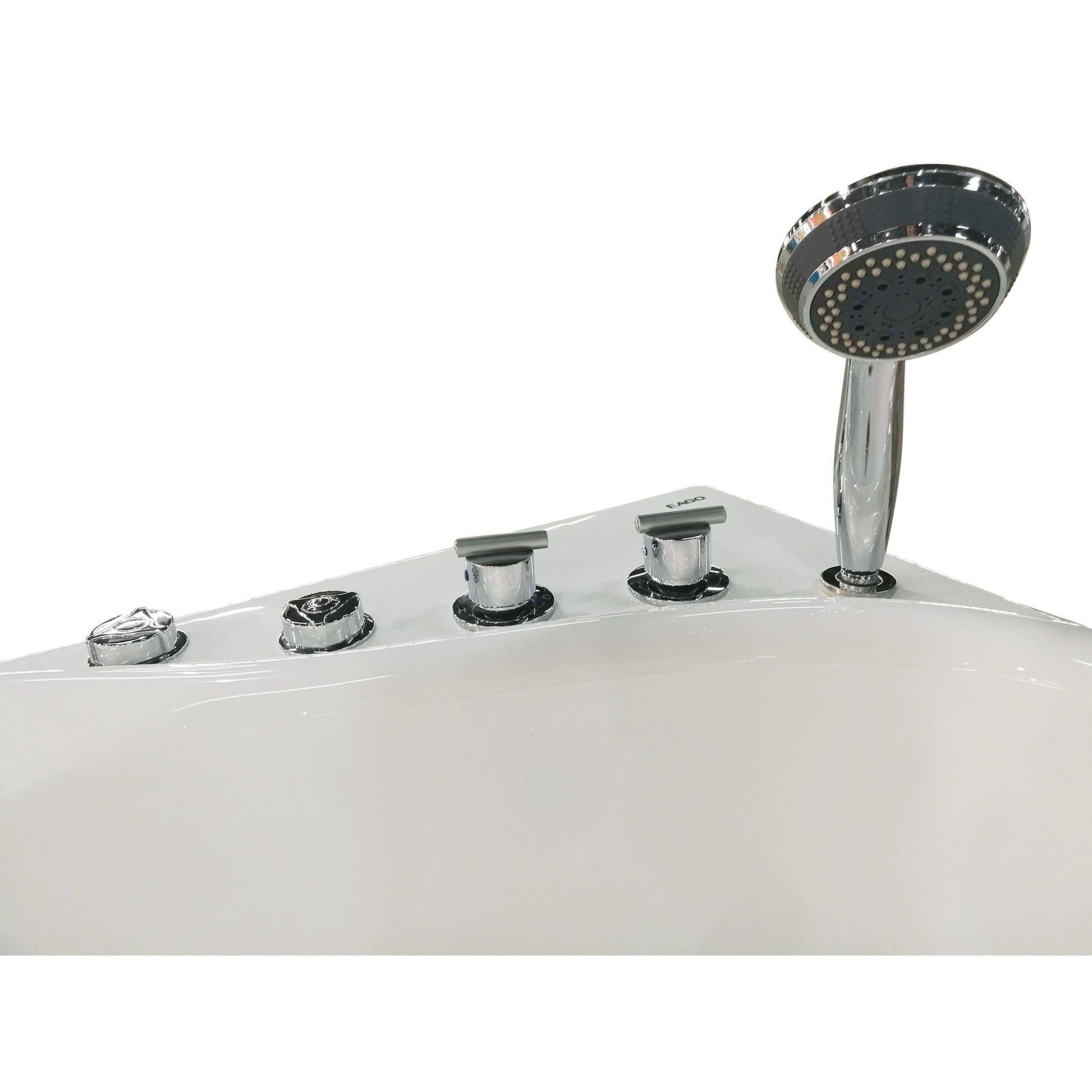 Eago Corner Whirlpool 5" Acrylic White Bathtub Drain on Right