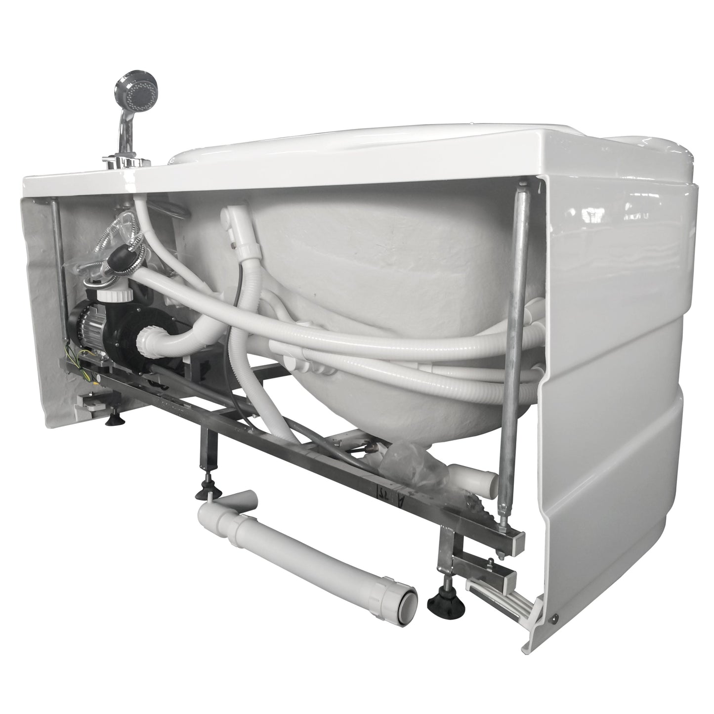 Eago Corner Whirlpool 5" Acrylic White Bathtub Drain on Right