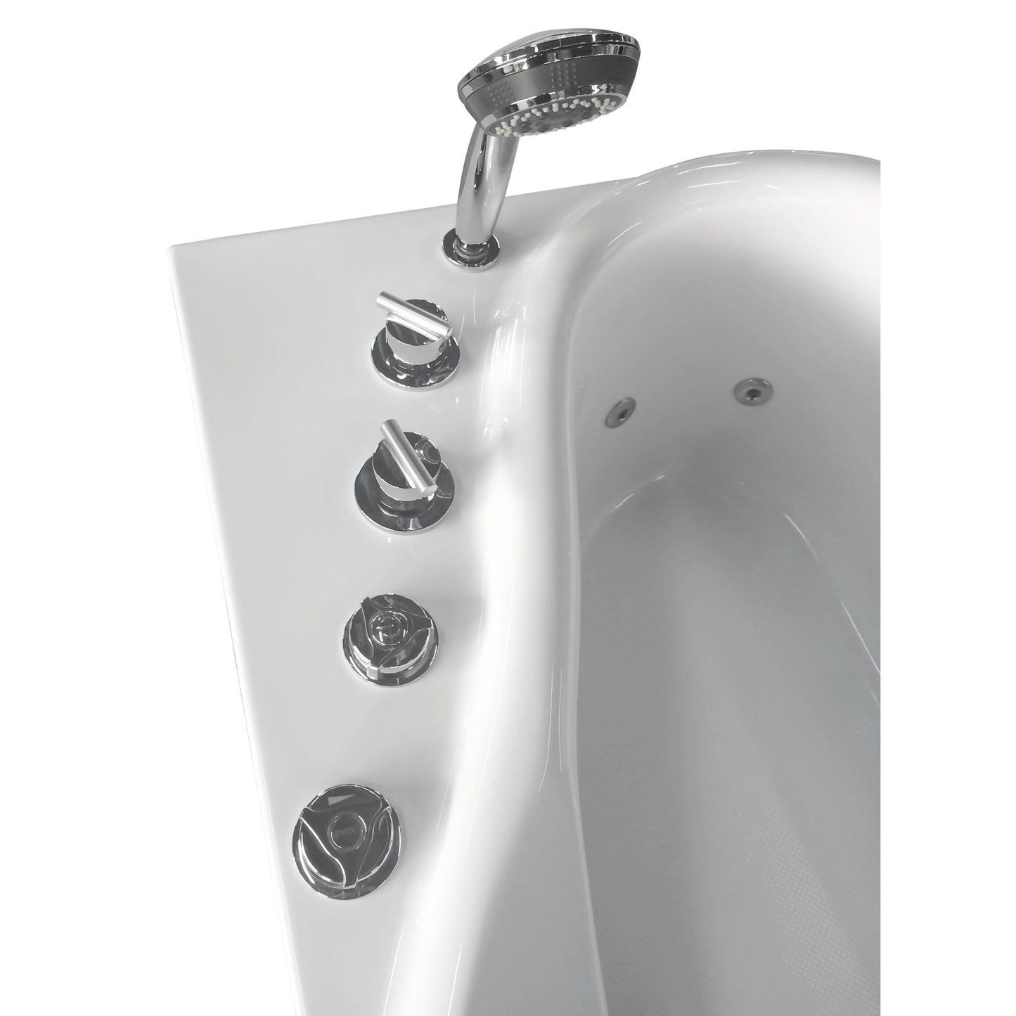 Eago Corner Whirlpool 5" Acrylic White Bathtub Drain on Right