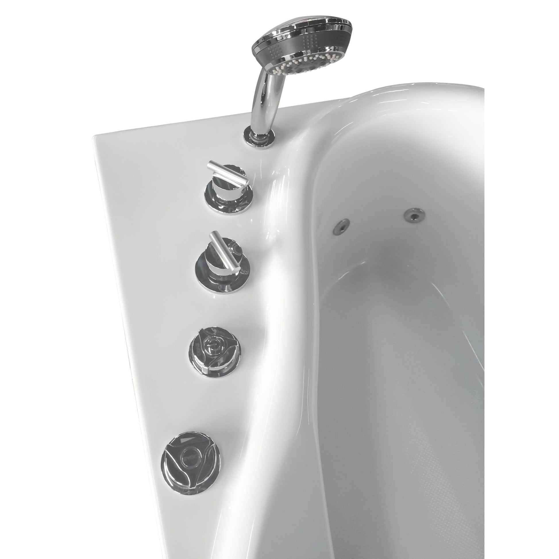 Eago Corner Whirlpool 5" Acrylic White Bathtub Drain on Right