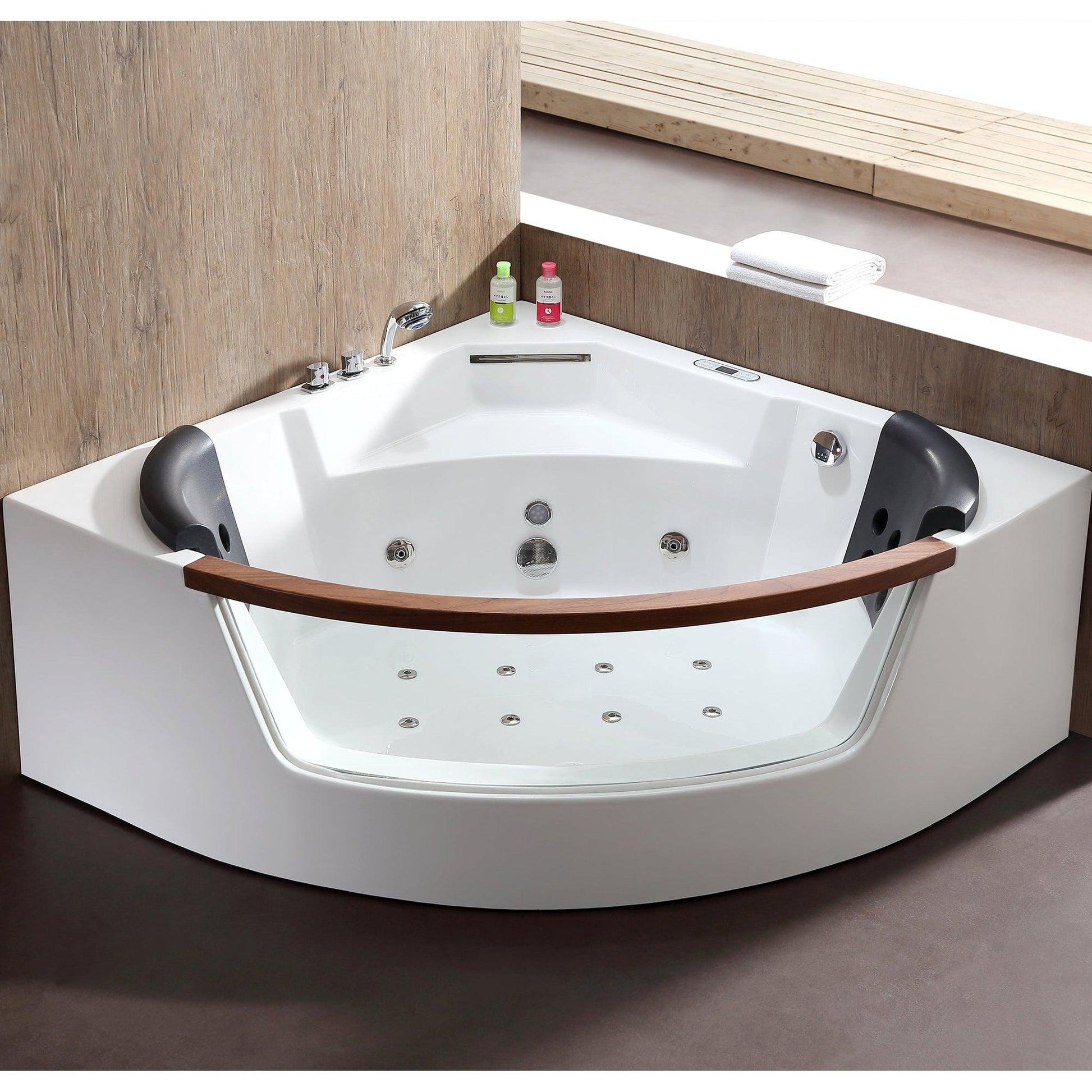 Eago Corner Whirlpool 59" Clear Rounded Acrylic White Bathtub